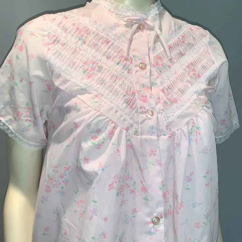 Vintage RIKKI New York Two‎ Piece Cotton Robe and Nightgown Set Size Small